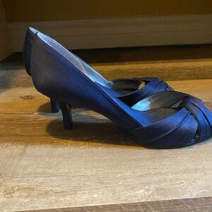 Navy blue satin peep toe shoes